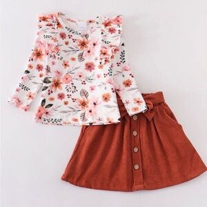 Fall Floral Ruffle Top and Skirt Set